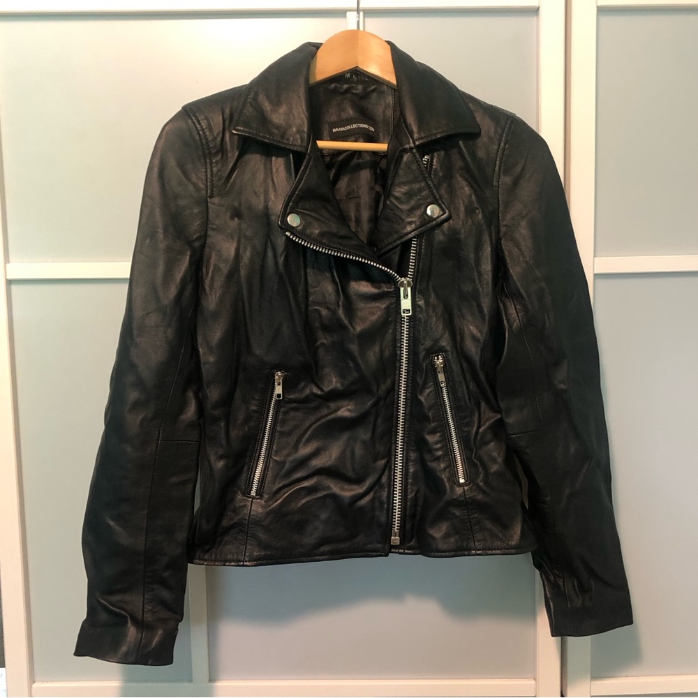 Inaaya Collection black leather biker jacket